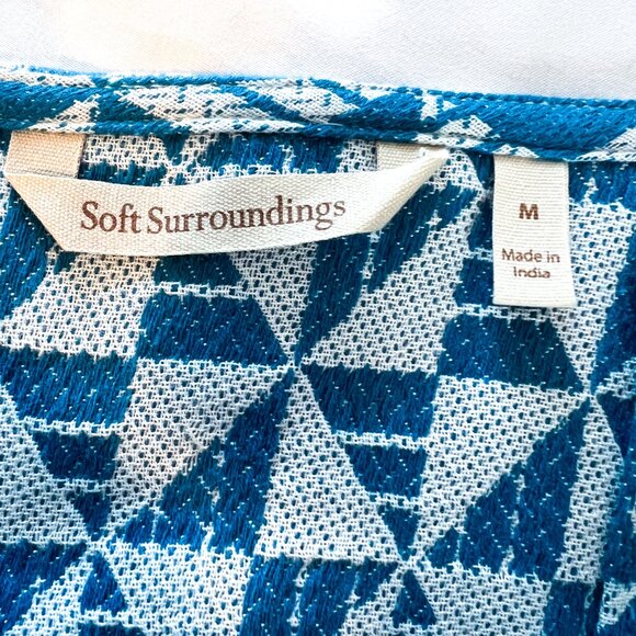 SOFT SURROUNDINGS Blue Geometric Print Tunic Sz Medium Narah Top Cotton Blend - Picture 6 of 9